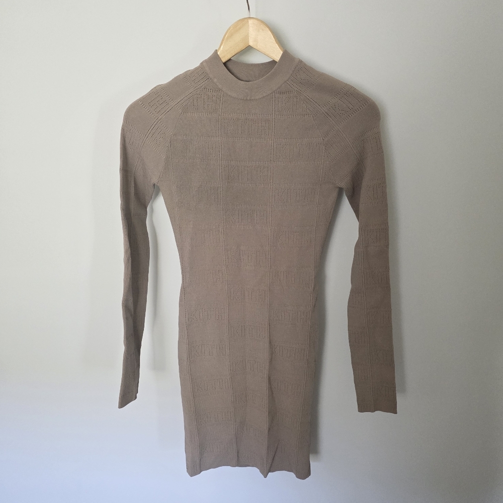 Kith Knit Logo Taupe Backless Fitted Mini Bodycon Dress Size Small